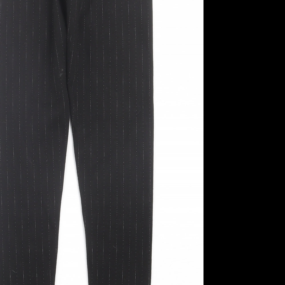 TU Womens Black Striped Polyester Capri Trousers Size 10 L28 in Regular Zip