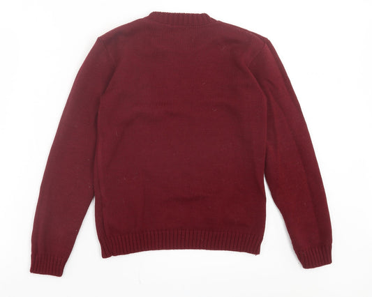 Boohoo Womens Red Crew Neck Acrylic Pullover Jumper Size S - I Believe In Santa & Unicorns