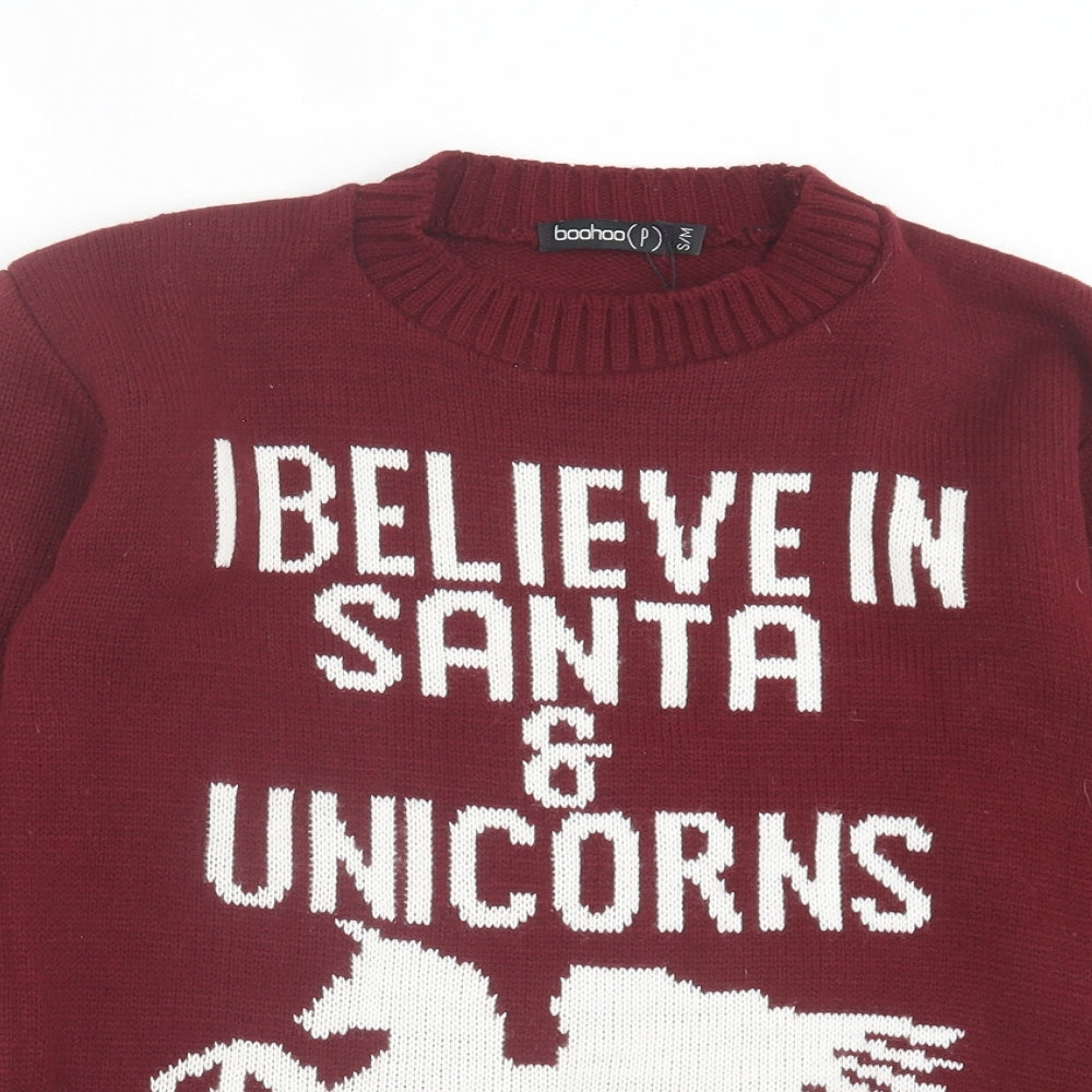 Womens UK Size S Boohoo Red Pullover Jumper