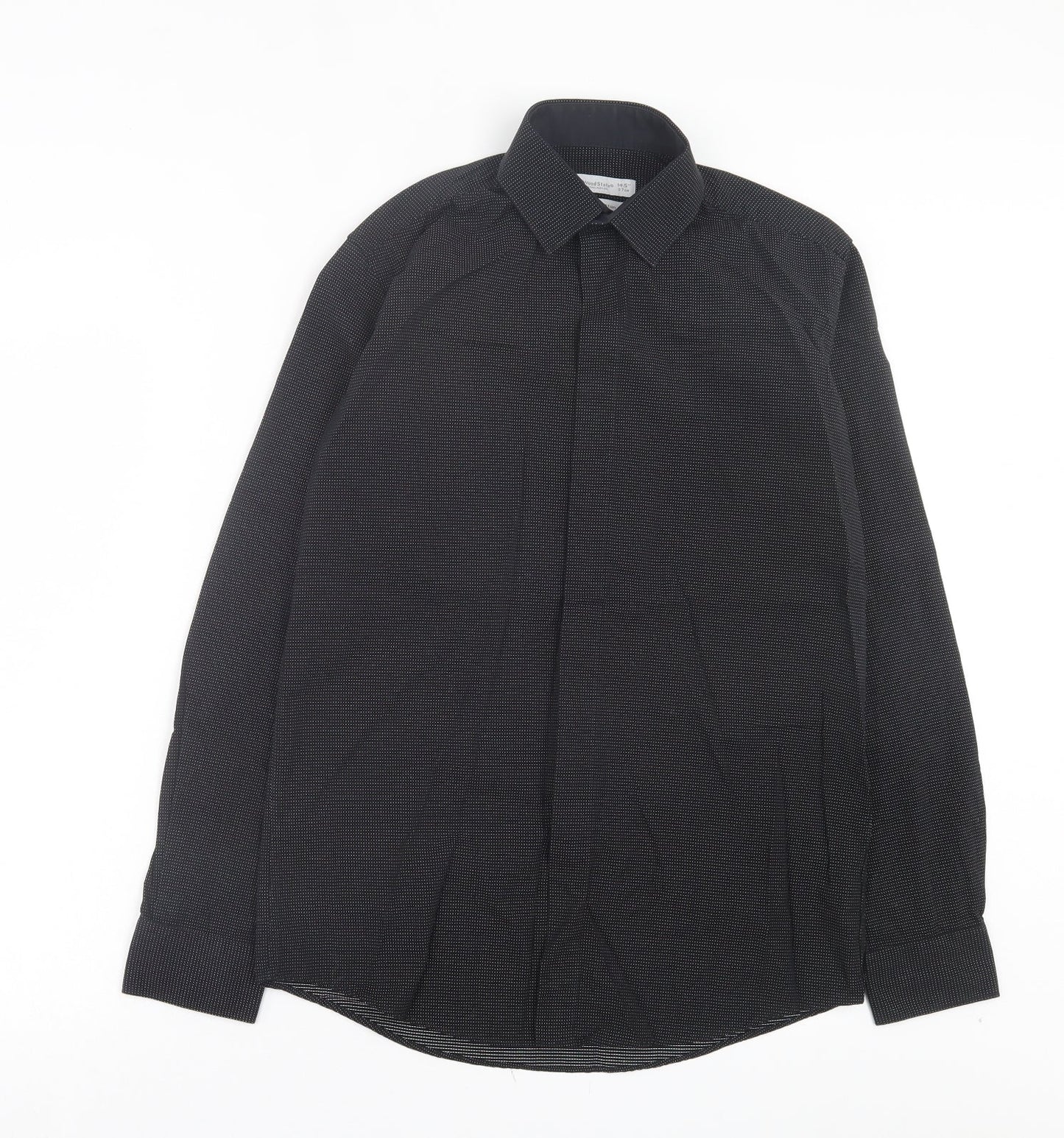 Mens UK Size 14.5 Cedar Wood State Black  Button-Up Long Sleeve Casual Shirt