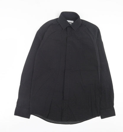 Mens UK Size 14.5 Cedar Wood State Black  Button-Up Long Sleeve Casual Shirt