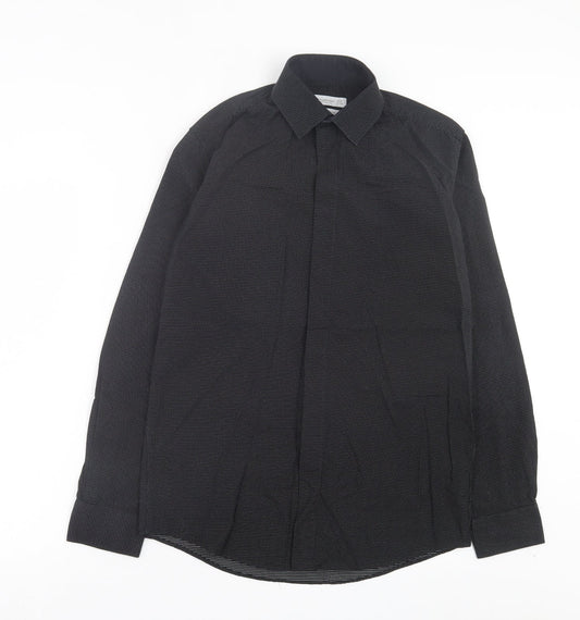 Mens UK Size 14.5 Cedar Wood State Black  Button-Up Long Sleeve Casual Shirt