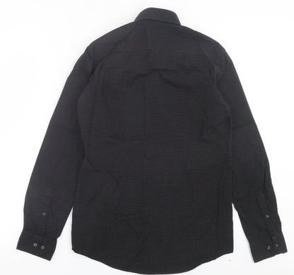 Mens UK Size 14.5 Cedar Wood State Black  Button-Up Long Sleeve Casual Shirt