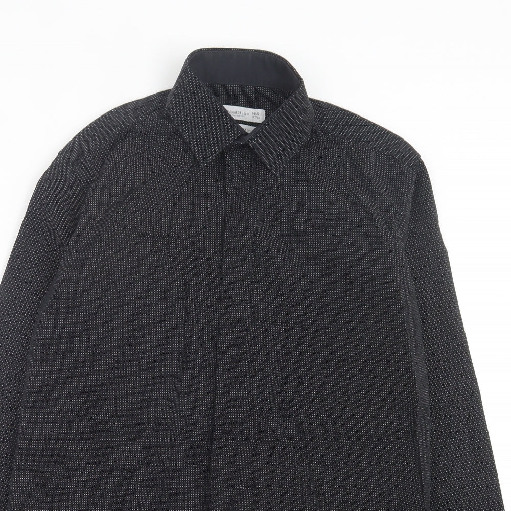 Mens UK Size 14.5 Cedar Wood State Black  Button-Up Long Sleeve Casual Shirt