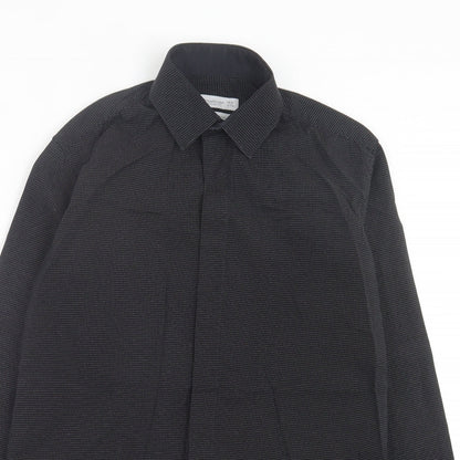 Mens UK Size 14.5 Cedar Wood State Black  Button-Up Long Sleeve Casual Shirt