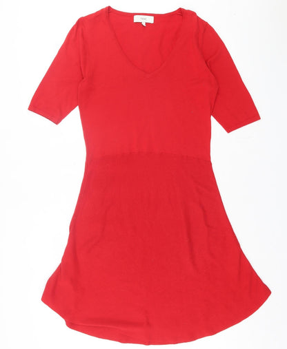 NEXT Womens Red Cotton A-Line Size 10 V-Neck Pullover