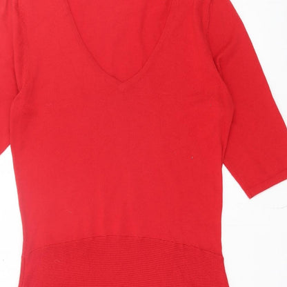 NEXT Womens Red Cotton A-Line Size 10 V-Neck Pullover