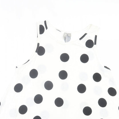 ASOS Womens White Polka Dot Viscose A-Line Size 8 Crew Neck Pullover