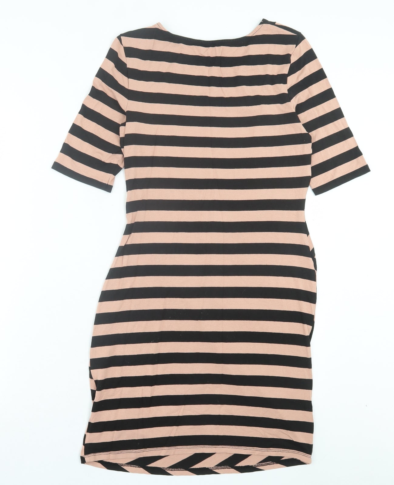 Warehouse Womens Pink Striped Viscose A-Line Size 12 Crew Neck Pullover