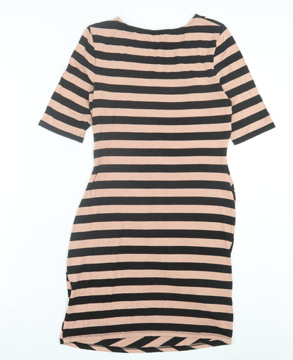 Warehouse Womens Pink Striped Viscose A-Line Size 12 Crew Neck Pullover