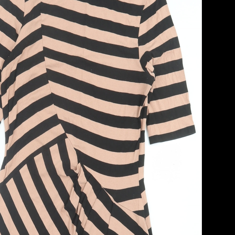 Warehouse Womens Pink Striped Viscose A-Line Size 12 Crew Neck Pullover