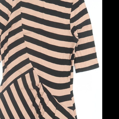 Warehouse Womens Pink Striped Viscose A-Line Size 12 Crew Neck Pullover