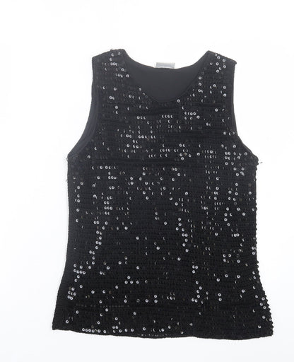 AMARANTO Womens Black Viscose Basic Tank Size 16 Crew Neck