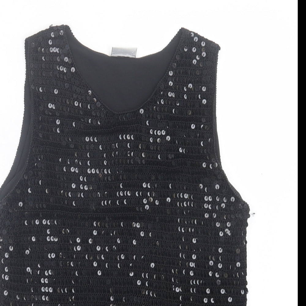 AMARANTO Womens Black Viscose Basic Tank Size 16 Crew Neck