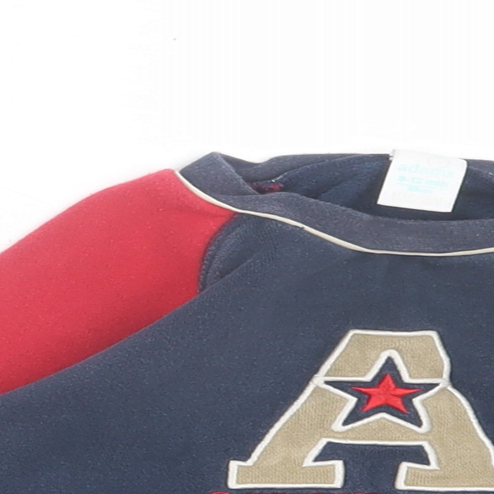 Adams Boys Blue Cotton Basic Casual Size 9-12 Months Crew Neck Pullover - Athletic