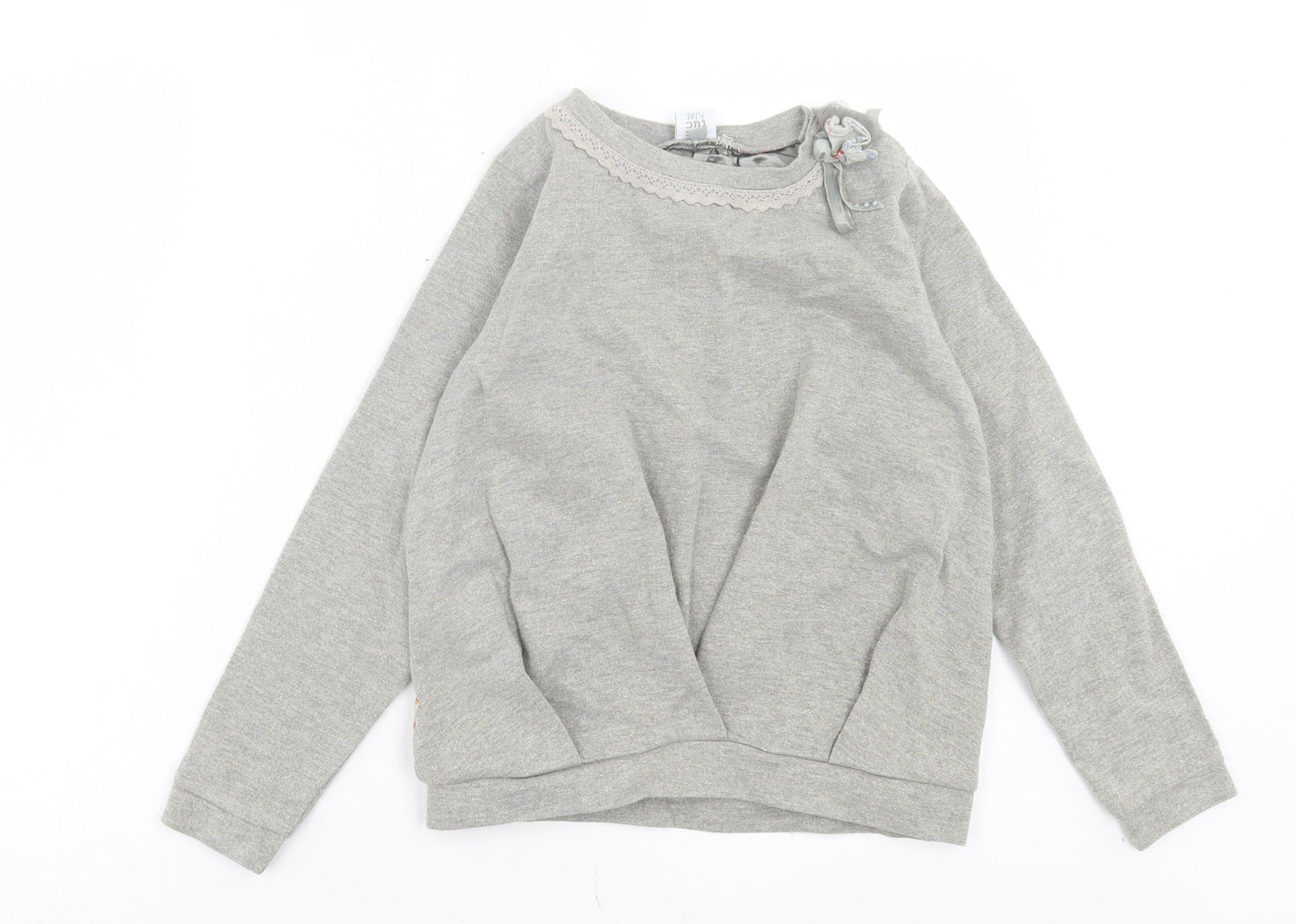 tuc tuc Girls Grey Floral Cotton Pullover Sweatshirt Size 12 Years Button