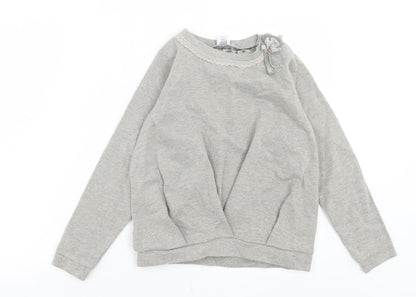 tuc tuc Girls Grey Floral Cotton Pullover Sweatshirt Size 12 Years Button