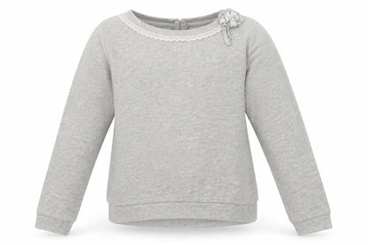 tuc tuc Girls Grey Floral Cotton Pullover Sweatshirt Size 12 Years Button