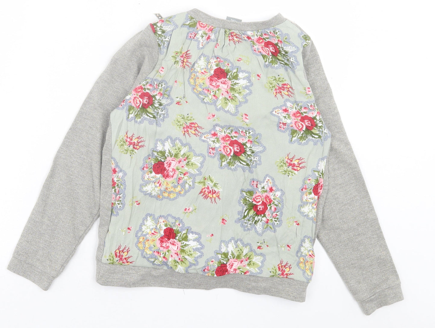 tuc tuc Girls Grey Floral Cotton Pullover Sweatshirt Size 12 Years Button