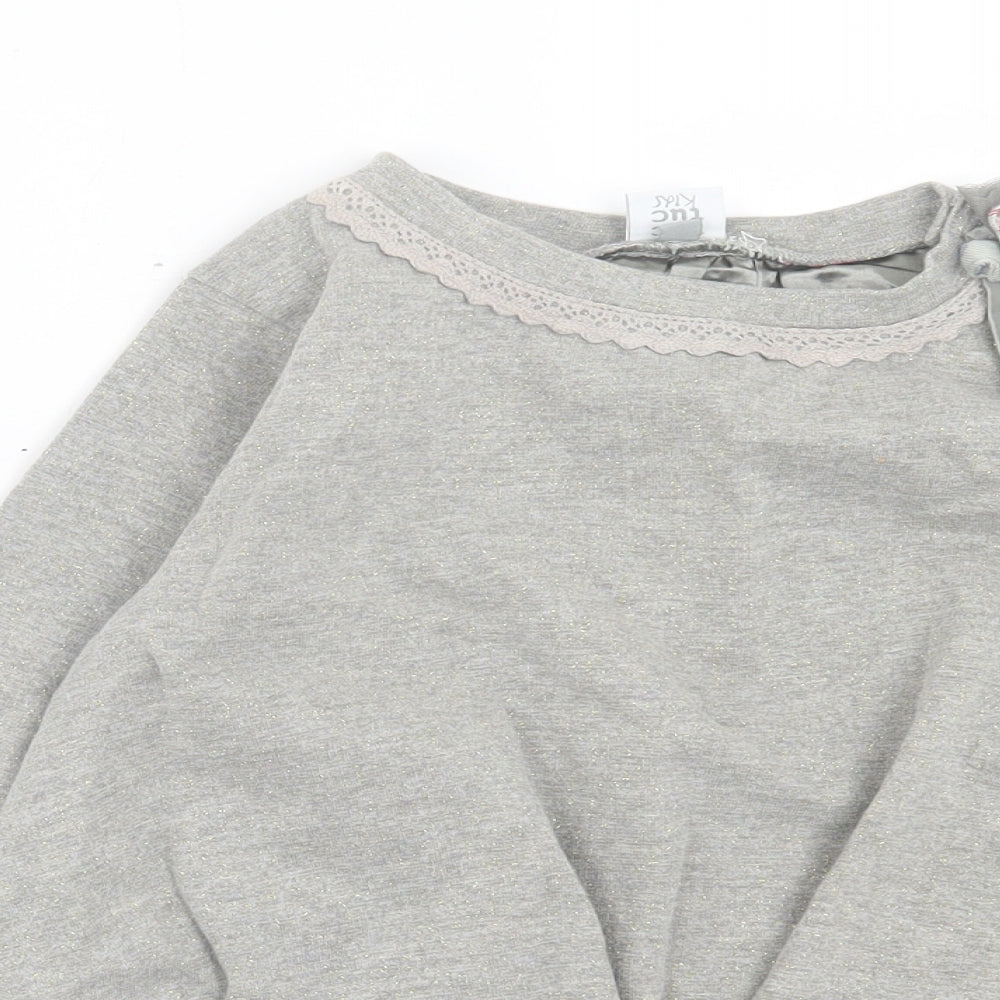 tuc tuc Girls Grey Floral Cotton Pullover Sweatshirt Size 12 Years Button
