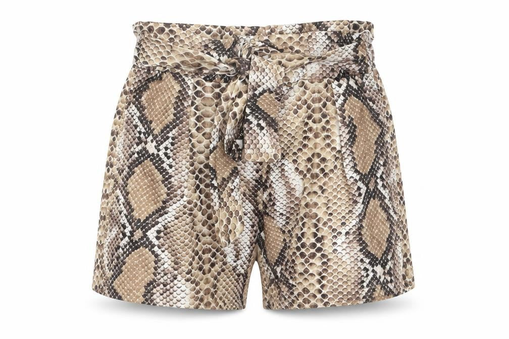 PRETTYLITTLETHING Womens Brown Animal Print Polyester Paperbag Shorts Size 4 Regular Pull On - Snake Print