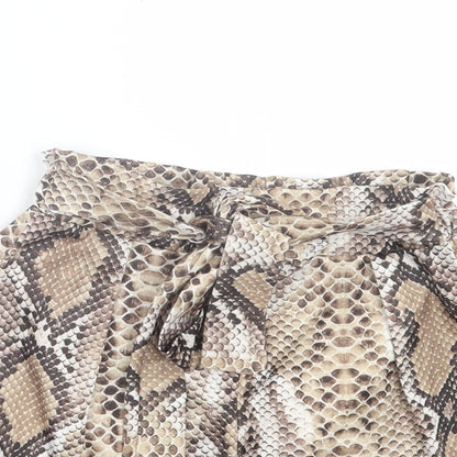 PRETTYLITTLETHING Womens Brown Animal Print Polyester Paperbag Shorts Size 4 Regular Pull On - Snake Print