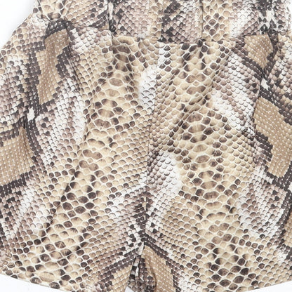 PRETTYLITTLETHING Womens Brown Animal Print Polyester Paperbag Shorts Size 4 Regular Pull On - Snake Print