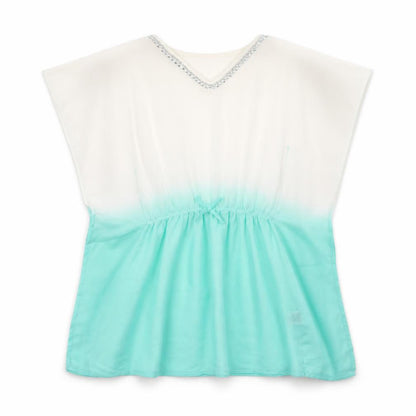 Young Dimension Girls Blue Tie Dye Polyester A-Line Size 8-9 Years V-Neck Pullover - Beach Cover Up