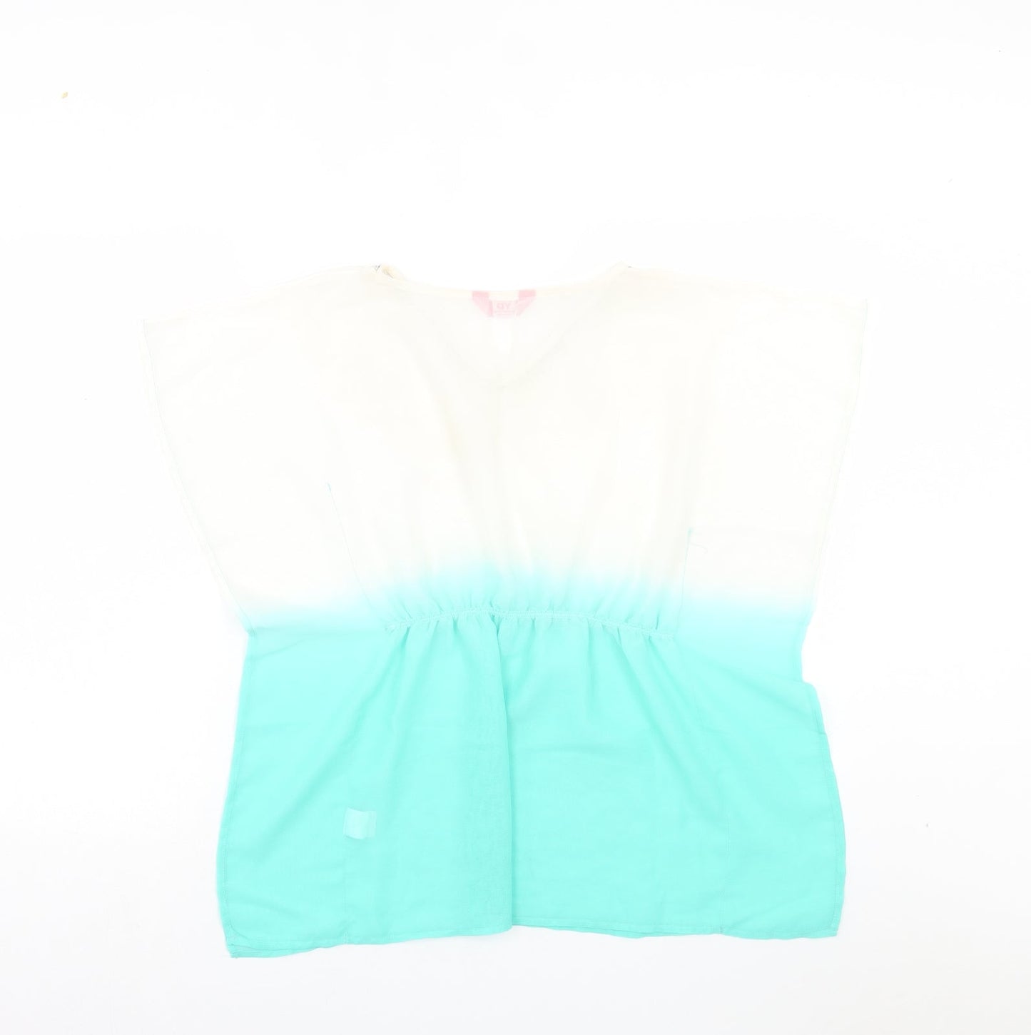 Young Dimension Girls Blue Tie Dye Polyester A-Line Size 8-9 Years V-Neck Pullover - Beach Cover Up