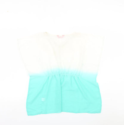 Young Dimension Girls Blue Tie Dye Polyester A-Line Size 8-9 Years V-Neck Pullover - Beach Cover Up