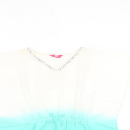 Young Dimension Girls Blue Tie Dye Polyester A-Line Size 8-9 Years V-Neck Pullover - Beach Cover Up