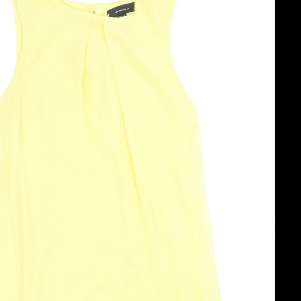 Atmosphere Womens Yellow Polyester A-Line Size 10 Crew Neck Button