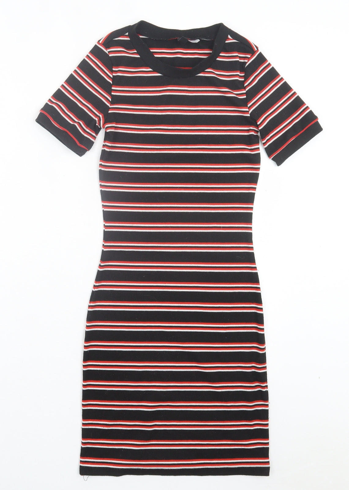 H&M Womens Red Striped Polyester Bodycon Size 6 Crew Neck Pullover
