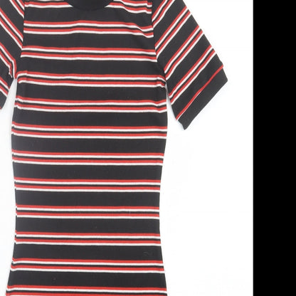 H&M Womens Red Striped Polyester Bodycon Size 6 Crew Neck Pullover