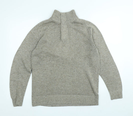 Easy Mens Beige High Neck Polyester Pullover Jumper Size S