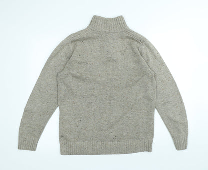 Easy Mens Beige High Neck Polyester Pullover Jumper Size S