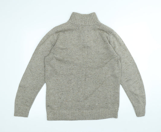 Easy Mens Beige High Neck Polyester Pullover Jumper Size S