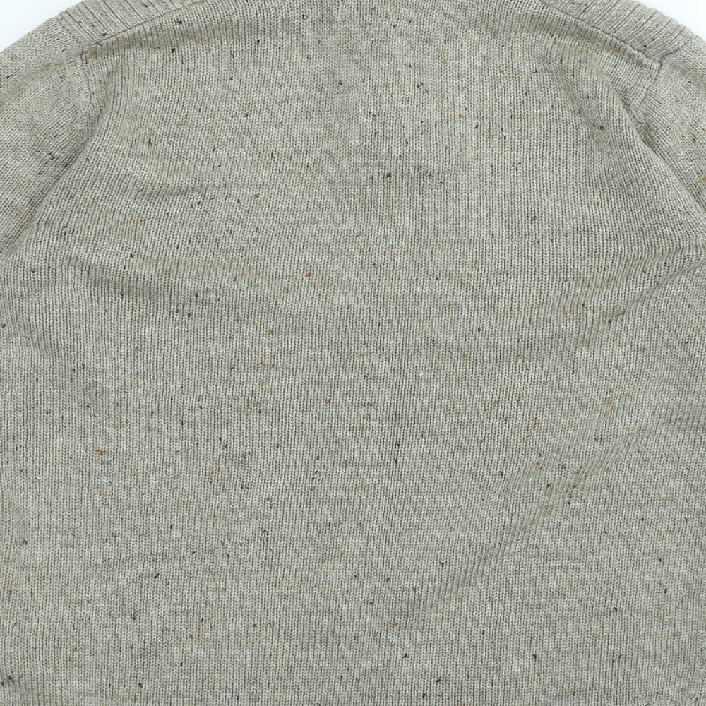 Easy Mens Beige High Neck Polyester Pullover Jumper Size S