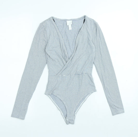 H&M Womens Blue Striped Viscose Bodysuit One-Piece Size XS Snap