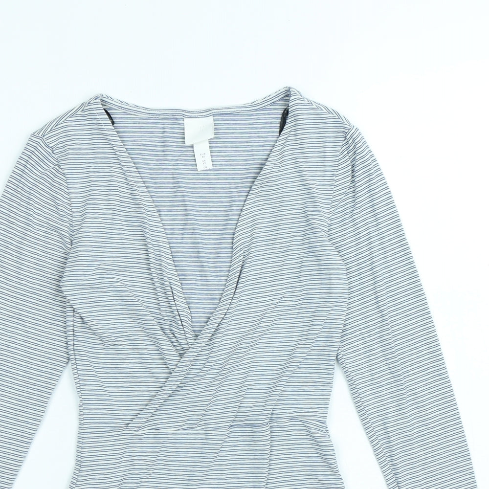 H&M Womens Blue Striped Viscose Bodysuit One-Piece Size XS Snap