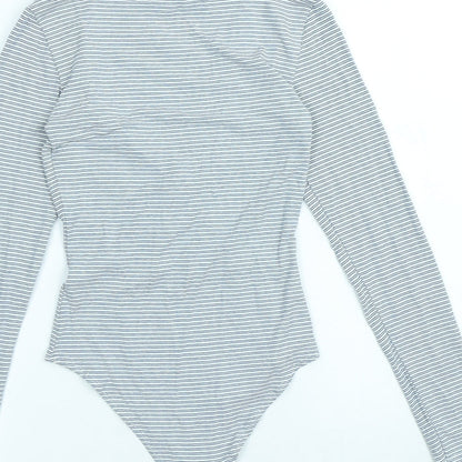 H&M Womens Blue Striped Viscose Bodysuit One-Piece Size XS Snap
