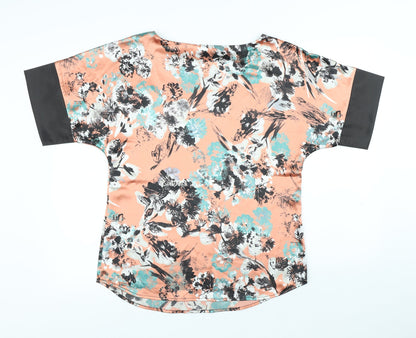 Sisley Womens Pink Floral Polyester Basic Blouse Size L Round Neck