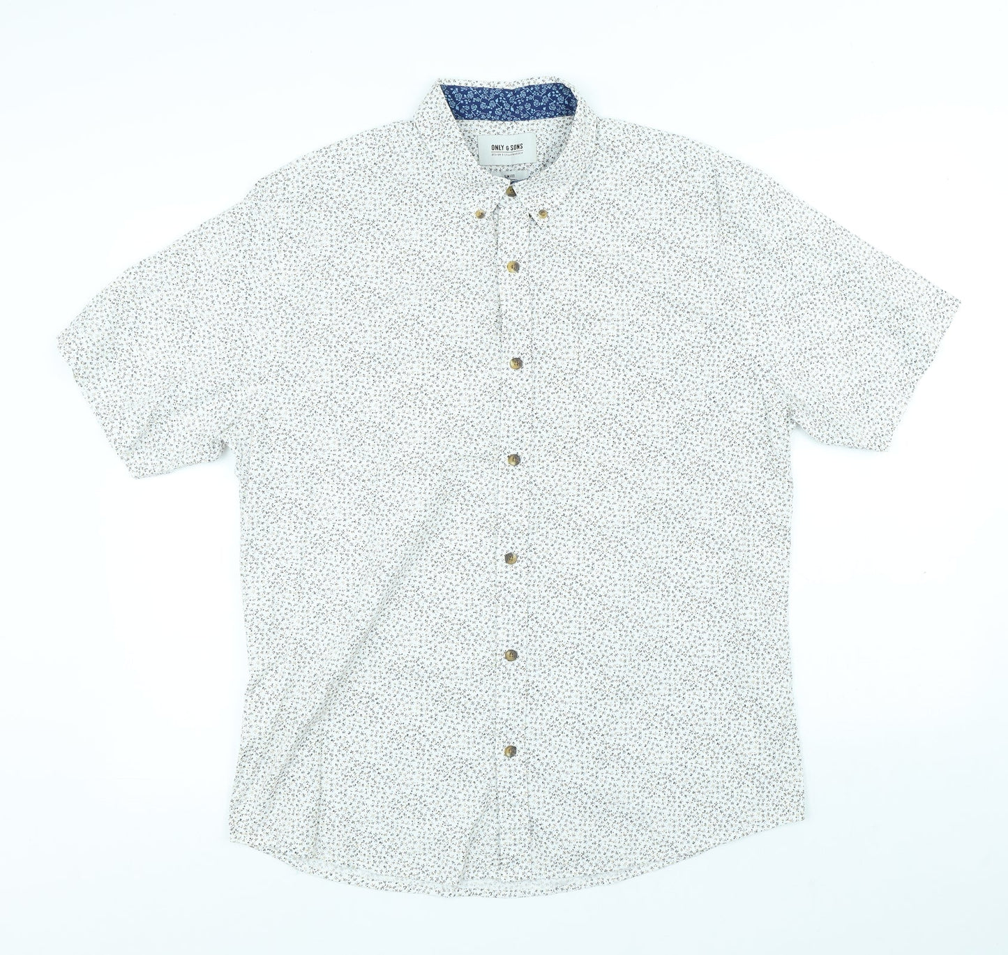 Mens UK Size XL ONLY & SONS White  Button-Up Short Sleeve Casual Shirt