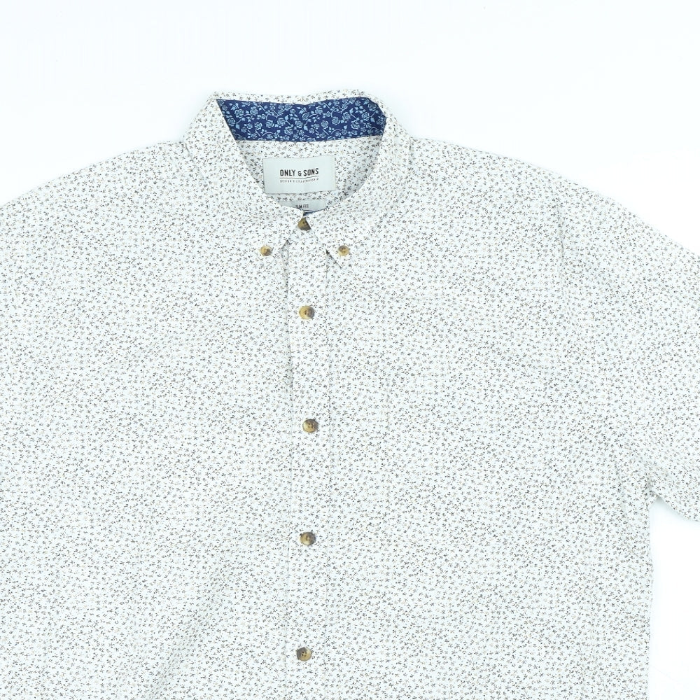Mens UK Size XL ONLY & SONS White  Button-Up Short Sleeve Casual Shirt