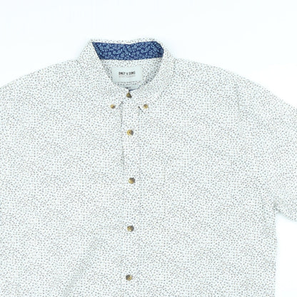 Mens UK Size XL ONLY & SONS White  Button-Up Short Sleeve Casual Shirt