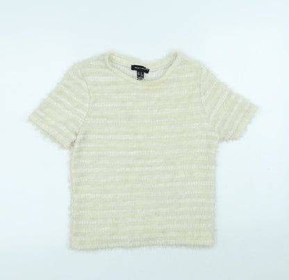 New Look Womens White Polyamide Basic T-Shirt Size 8 Round Neck