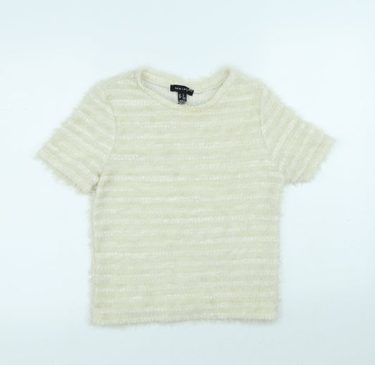 New Look Womens White Polyamide Basic T-Shirt Size 8 Round Neck