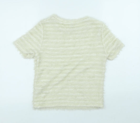 New Look Womens White Polyamide Basic T-Shirt Size 8 Round Neck