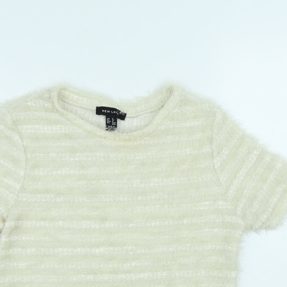 New Look Womens White Polyamide Basic T-Shirt Size 8 Round Neck