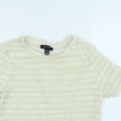 New Look Womens White Polyamide Basic T-Shirt Size 8 Round Neck